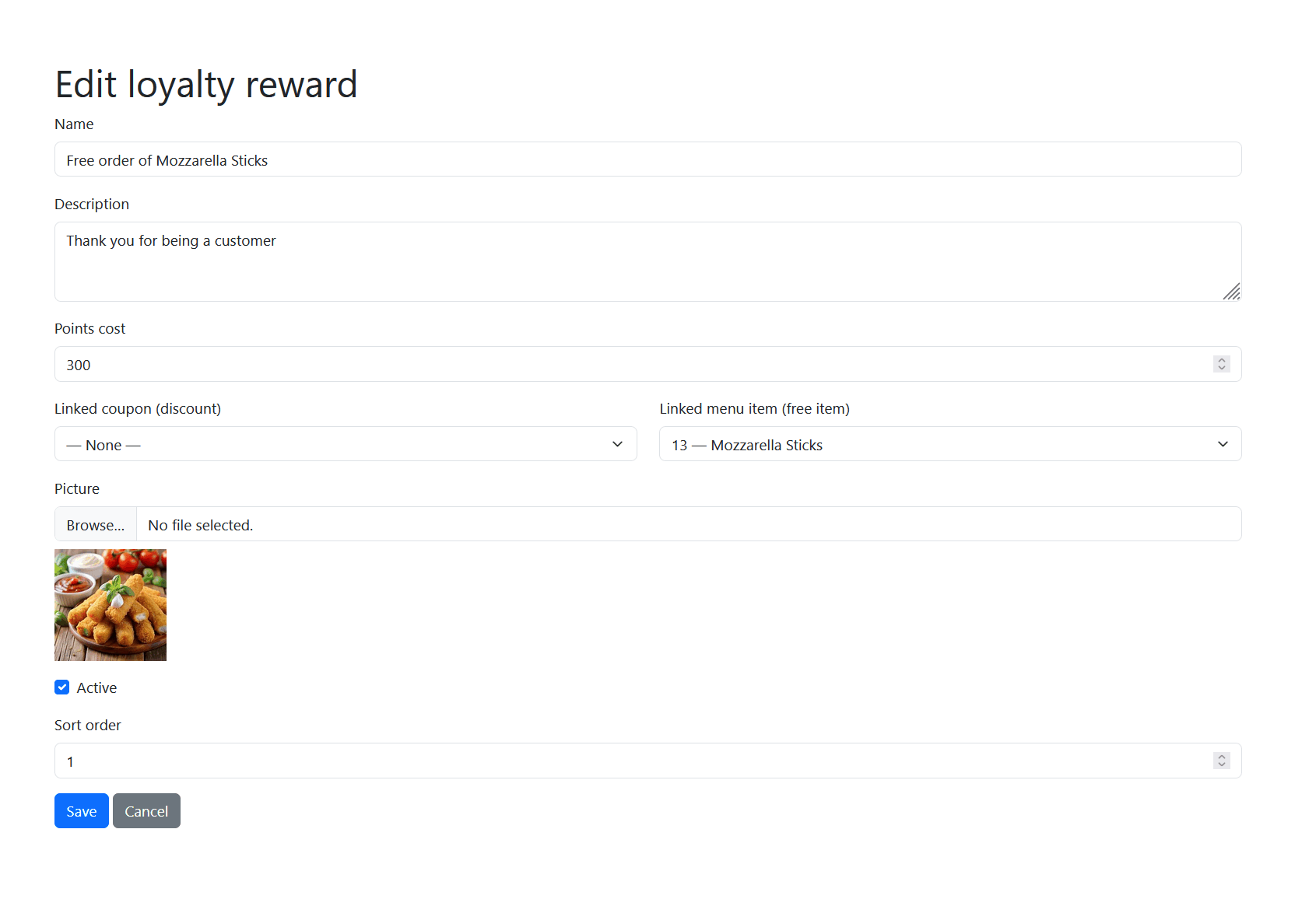 Screen capture showing loyalty rewards and points in the ordering experience