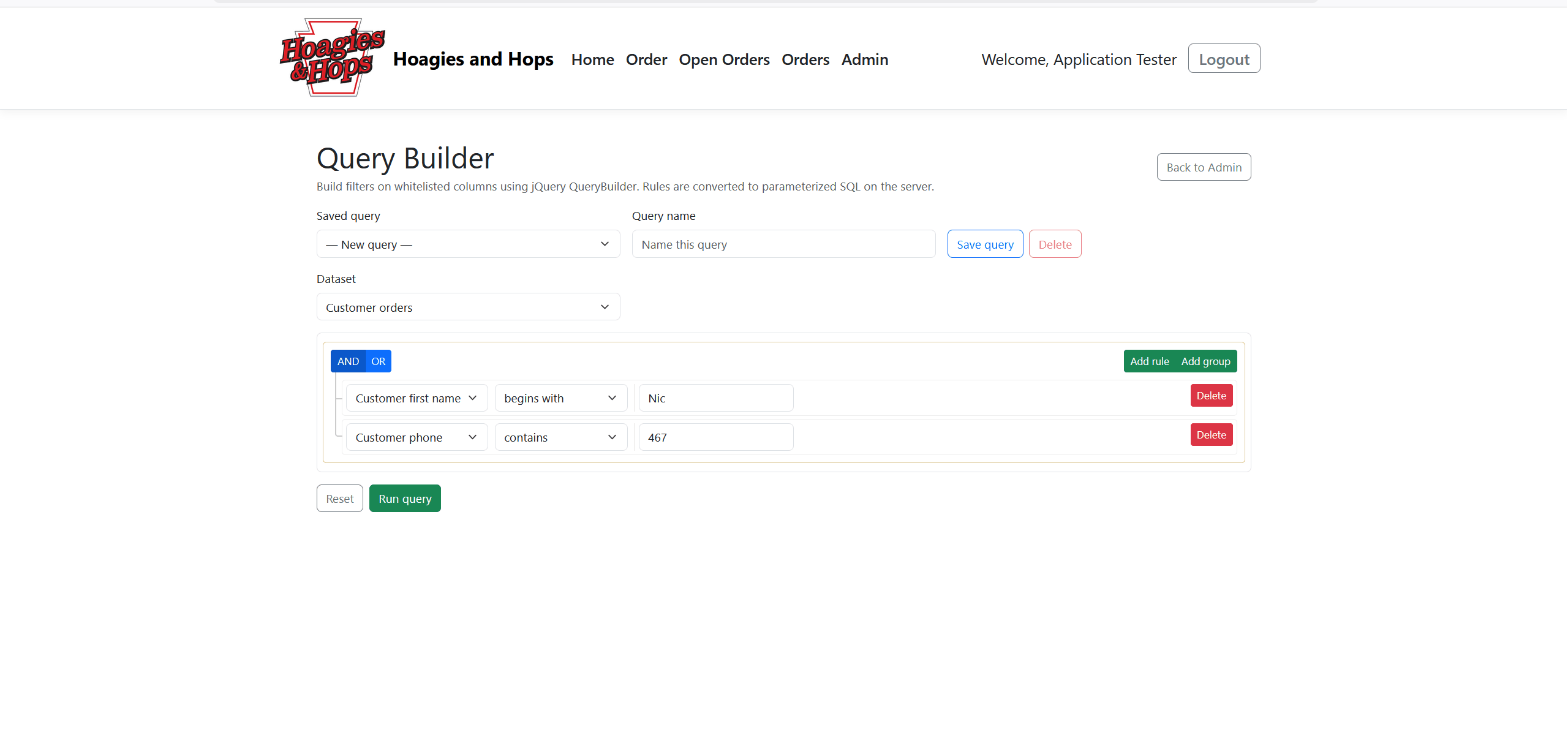 Query Builder — visual filters and results (animated)